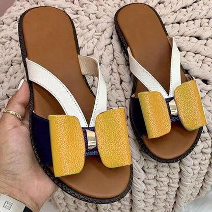 Letty - Sandalias de verano para mujer con lazo y tacón plano