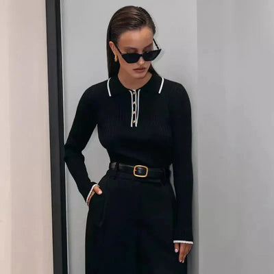 Jersey de punto fino para mujer con cuello clásico - Évanie