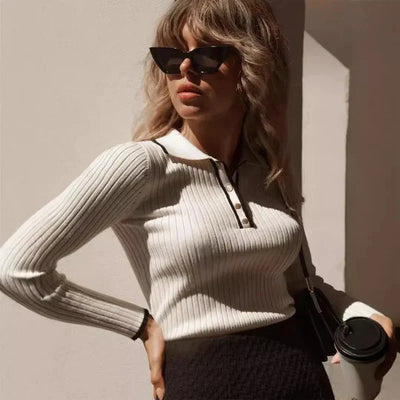 Jersey de punto fino para mujer con cuello clásico - Évanie