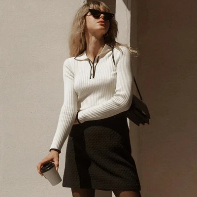 Jersey de punto fino para mujer con cuello clásico - Évanie