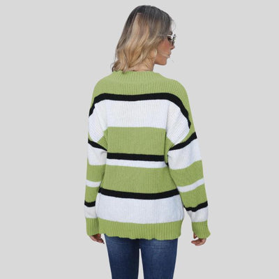 Emma - Jersey informal con cuello en V y rayas en contraste
