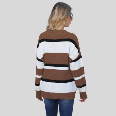 Emma - Jersey informal con cuello en V y rayas en contraste