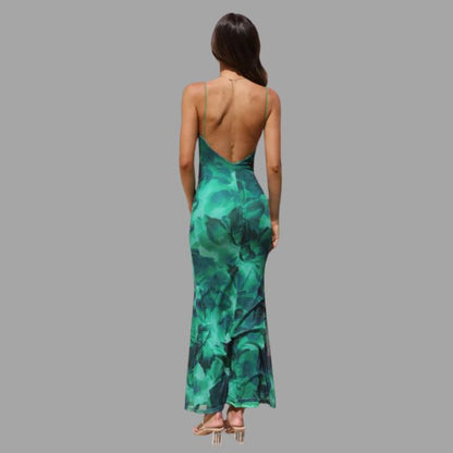 Celina - Vestido maxi de satén sedoso con cuello alto y escote barco