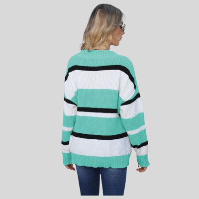 Emma - Jersey informal con cuello en V y rayas en contraste