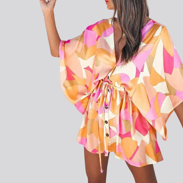 Giselle - Vestido camisero boho con cuello en V y estampado floral