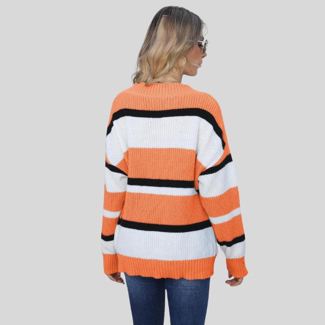 Emma - Jersey informal con cuello en V y rayas en contraste