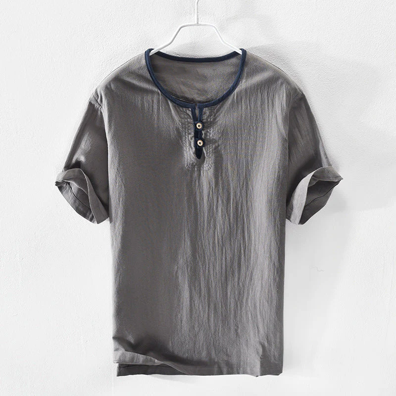 Garrett - Camiseta Henley de Algodón y Lino