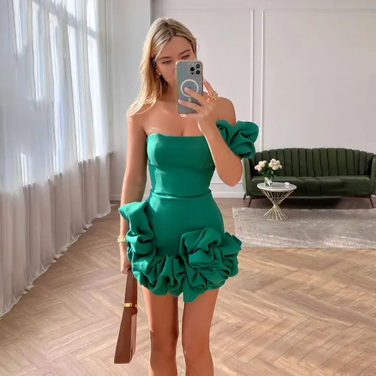 Melody - Vestido de un solo hombro con volantes
