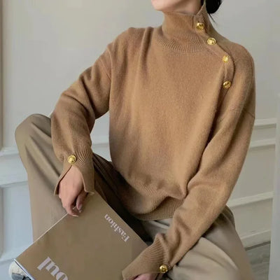 Joena - Jersey de cuello alto con detalle de botones asimétricos