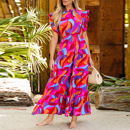 Vestido largo para mujer de estampado fluido con volantes - Adriana