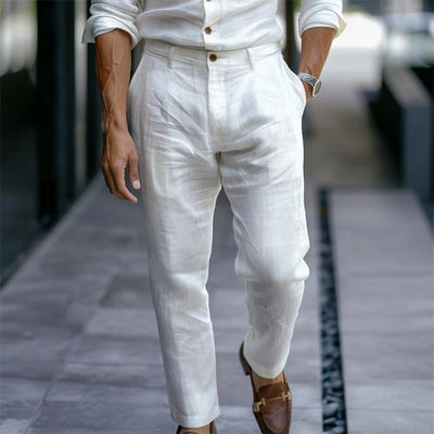 Pantalón hombre lino recto blanco estilo casual elegante - Adriano