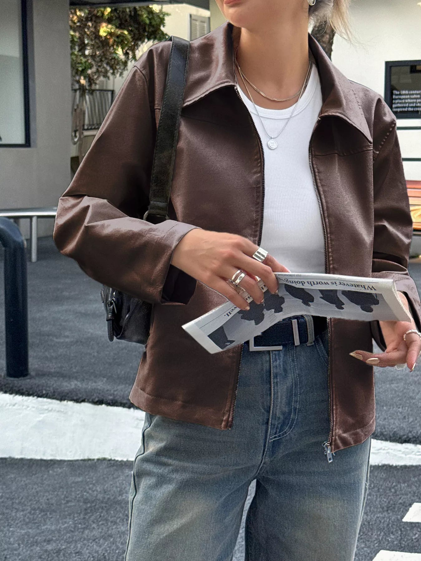 Chaqueta para mujer efecto piel con cremallera frontal - Kendra