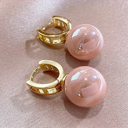 Pendientes Mujer Dorados con Perla Rosa - Alina