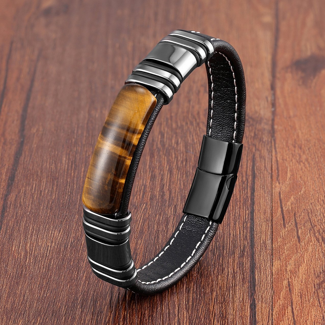 Pulsera hombre cuero con acero diseño magnético - Vulcan