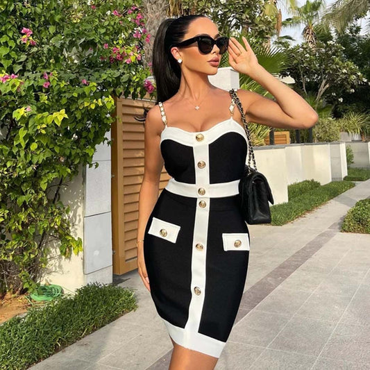 Vestido mini para mujer con tejido estructurado botones decorativos - Valeria