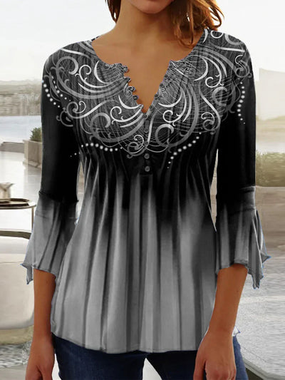 Jessica - Top de mujer de manga larga con estampado floral gráfico