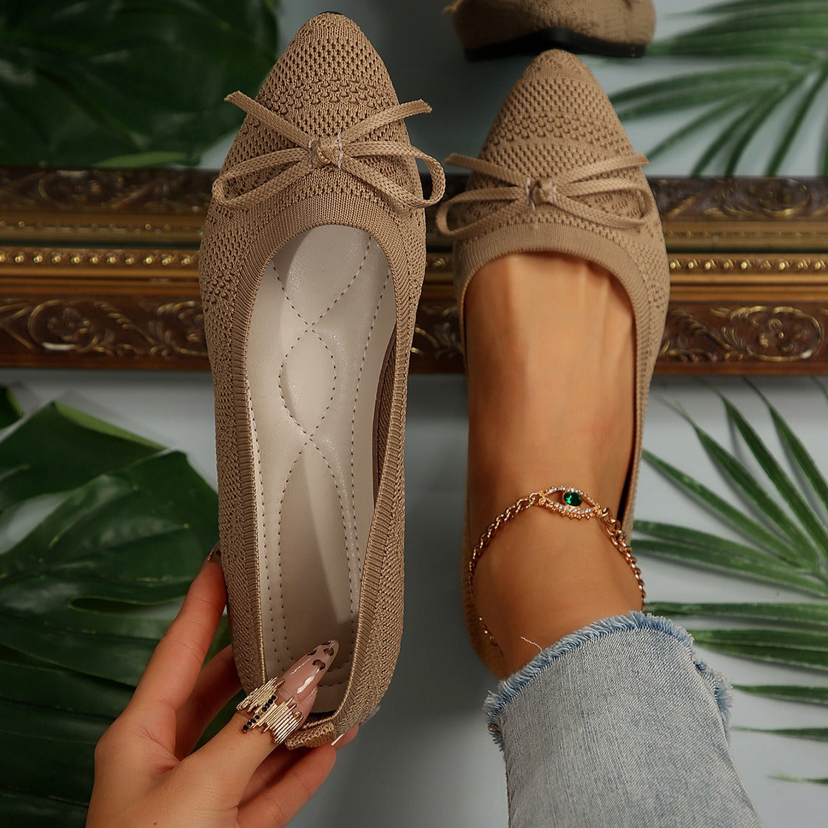 Bailarinas para mujer de punto transpirable con lazo decorativo - Camila