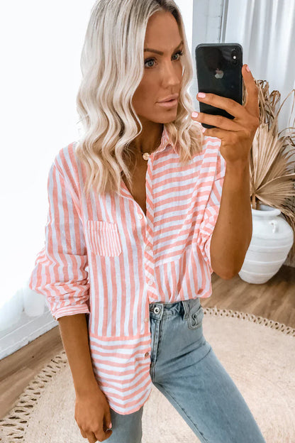 Nina camisa de manga larga señoras - rayas rosas y clásico