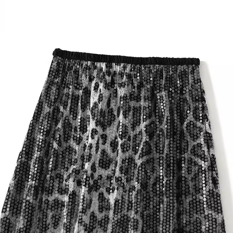 Falda para mujer con estampado de leopardo en lentejuelas - Ynaris