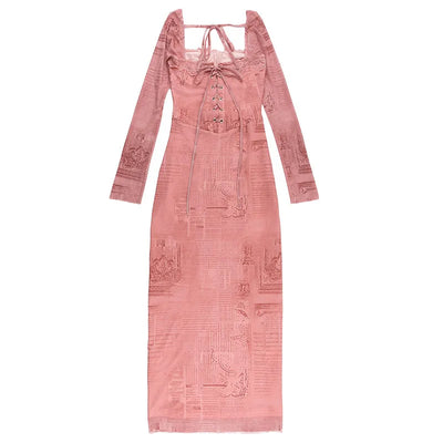 Gala - Vestido largo rosa chic con encaje