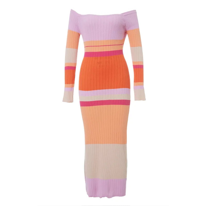 Darcy - Maxi Vestido de Punto y Crochet de Manga Larga a Rayas Multicolor