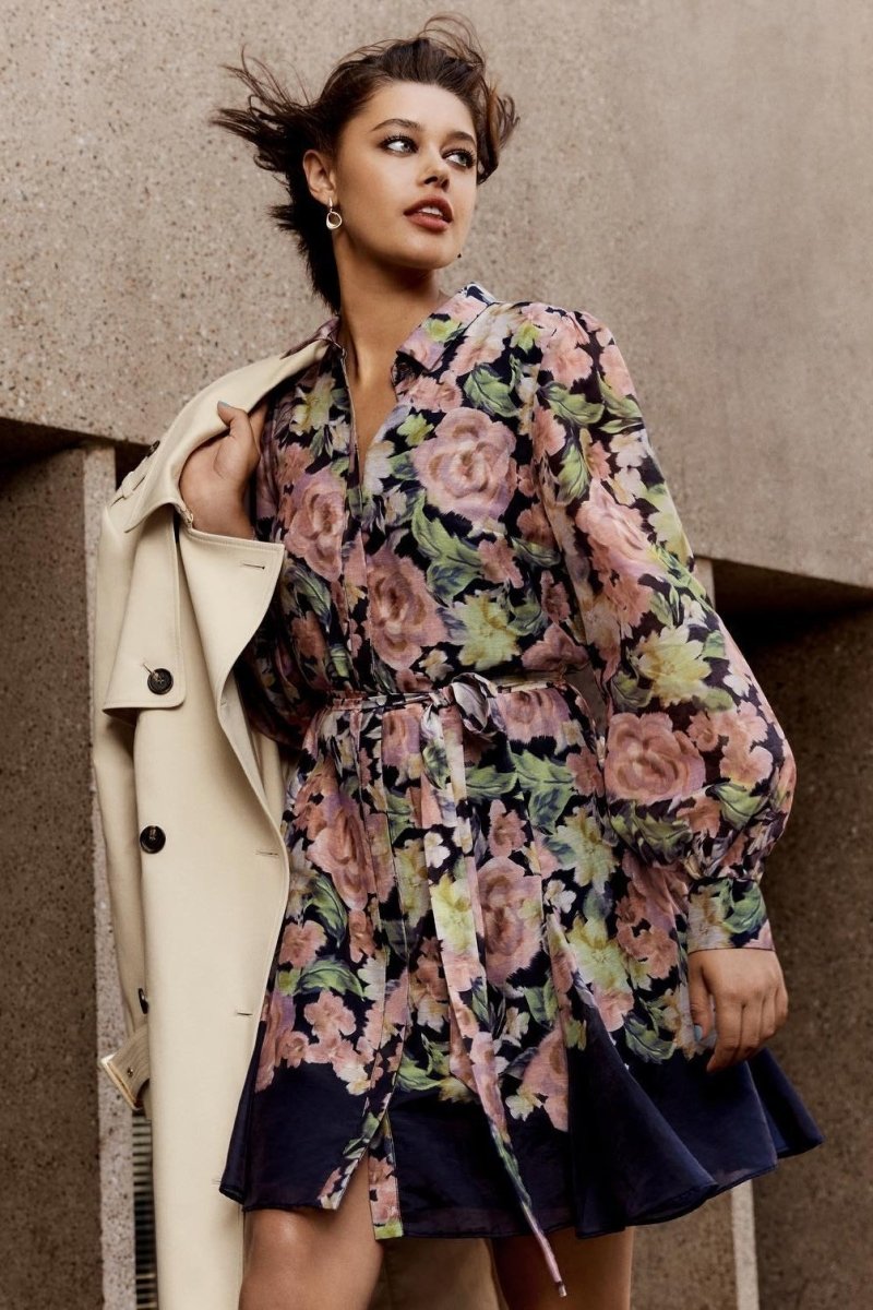 Aza - Minivestido acampanado estampado con cinturón