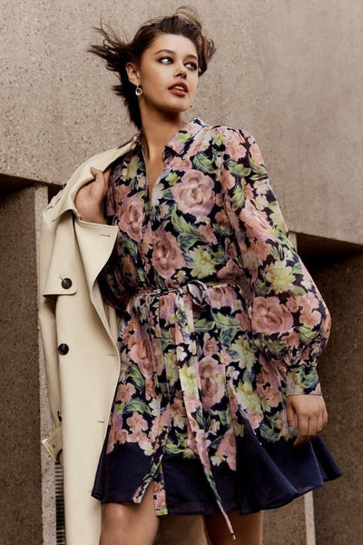 Aza - Minivestido acampanado estampado con cinturón