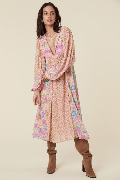 Milba - Vestido campesino midi con estampado