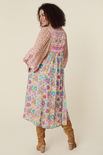 Milba - Vestido campesino midi con estampado