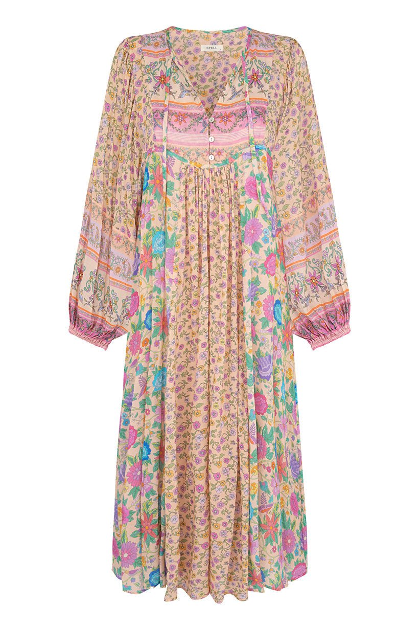 Milba - Vestido campesino midi con estampado