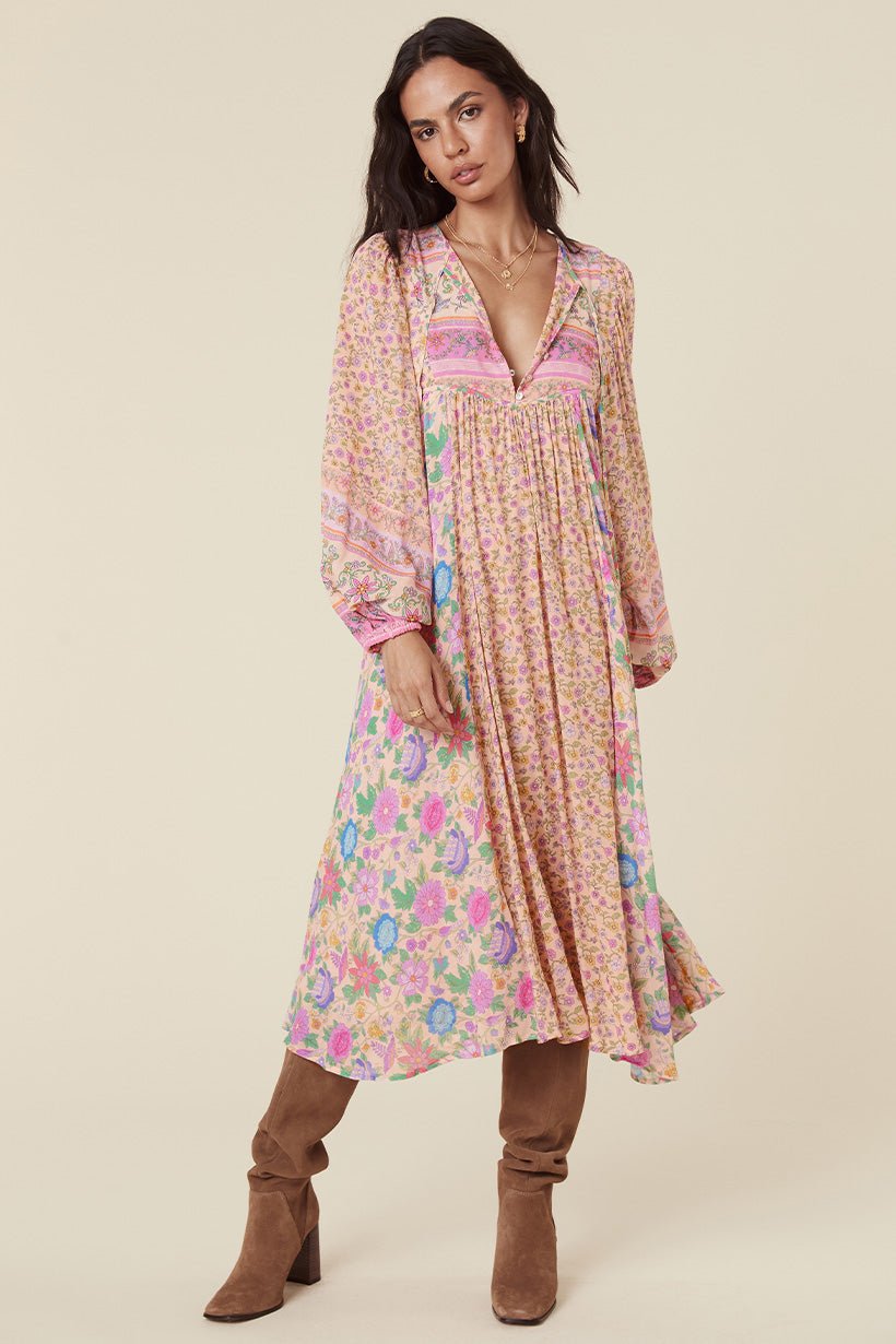 Milba - Vestido campesino midi con estampado