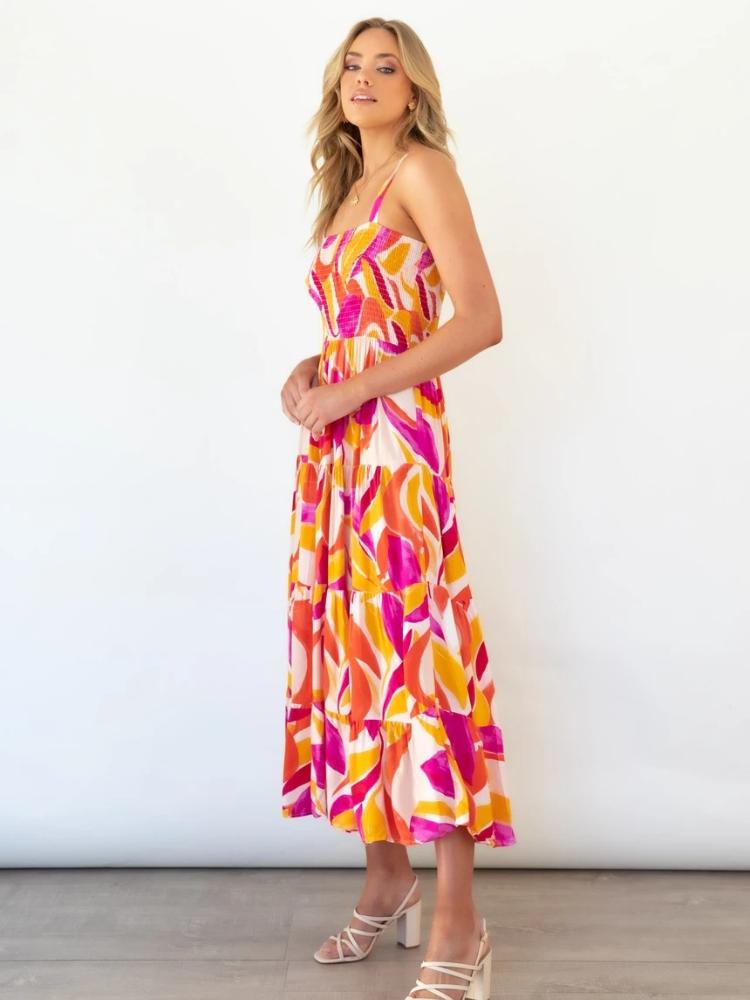 Sina - maxi vestido de verano estampado con volantes