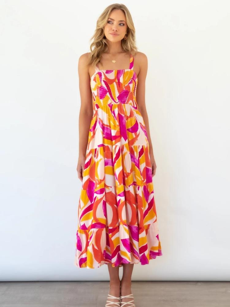 Sina - maxi vestido de verano estampado con volantes