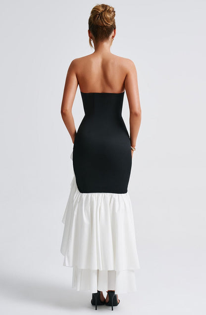 Darlene - Vestido elegante sin tirantes con abertura lateral