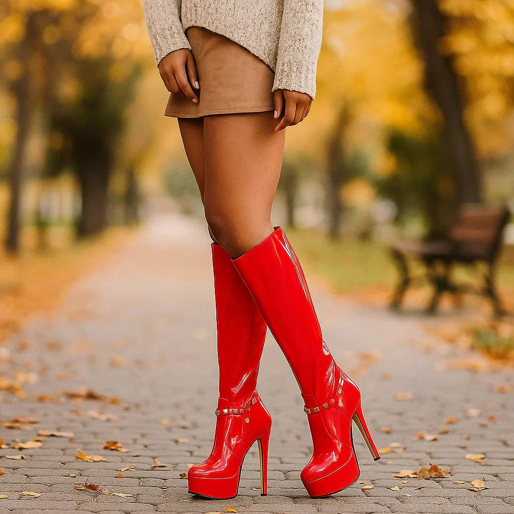 Botas mujer caña alta charol plataforma tacon aguja - Marcela