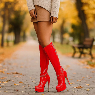 Botas mujer caña alta charol plataforma tacon aguja - Marcela