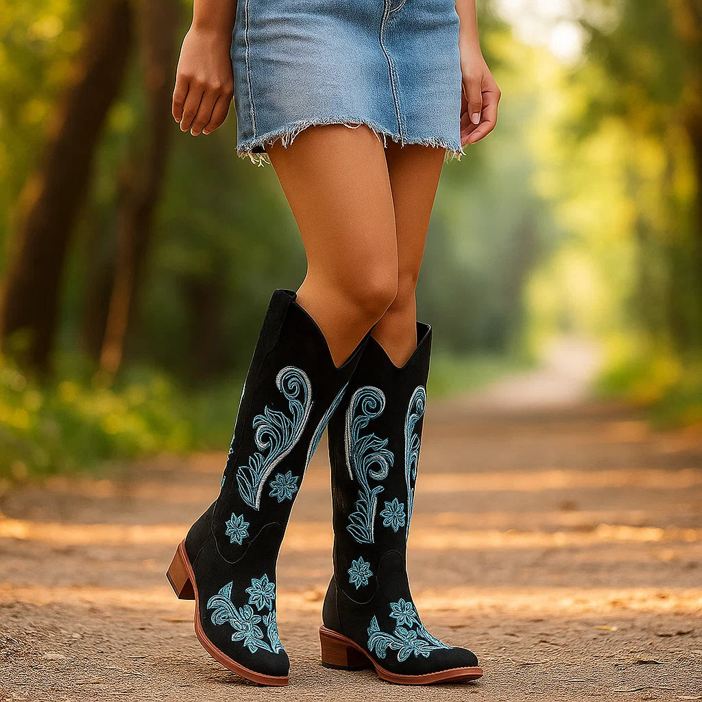 Botas mujer caña alta bordadas estilo cowboy - Mariela