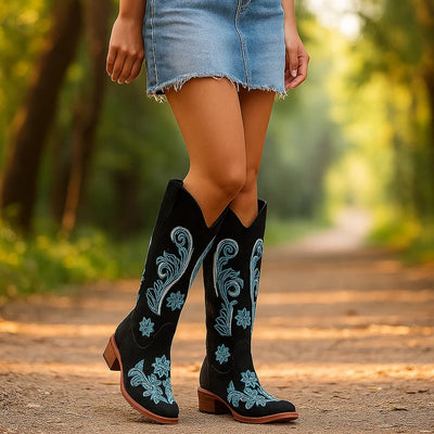 Botas mujer caña alta bordadas estilo cowboy - Mariela