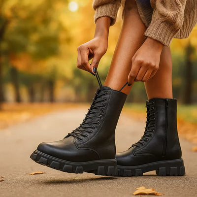 Botas mujer cordones estilo militar suela gruesa - Daniela