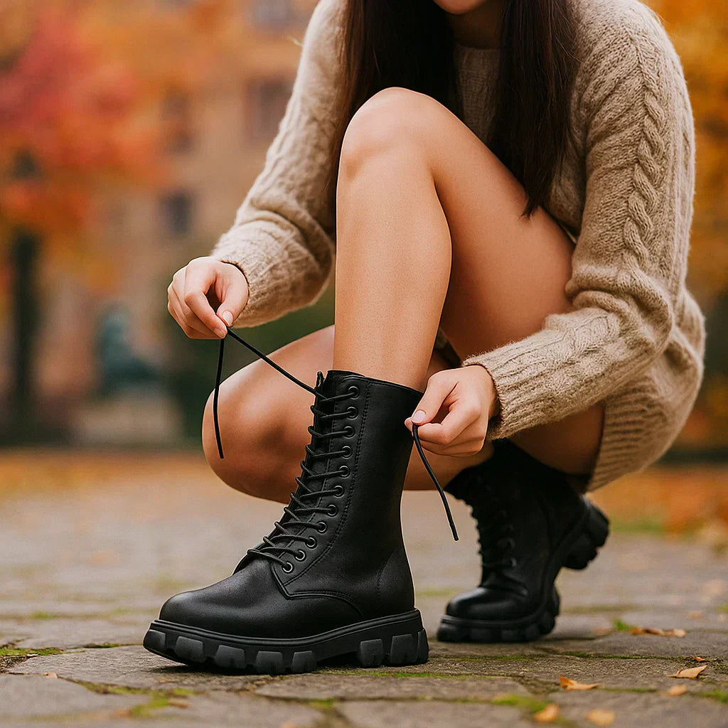 Botas mujer cordones estilo militar suela gruesa - Daniela
