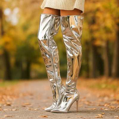 Botas mujer musleras charol tacon alto estilizadas - Valeria