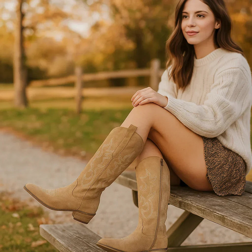 Botas mujer caña alta estilo cowboy tacon ancho - Stilla