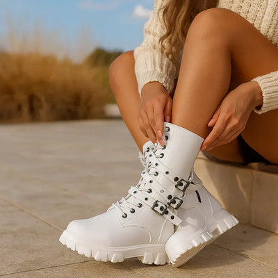 Botas mujer cordones hebillas multiples suela robusta - Monica