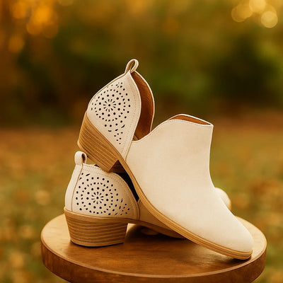 Botas mujer caña baja diseño calado tacon bajo - Felicia