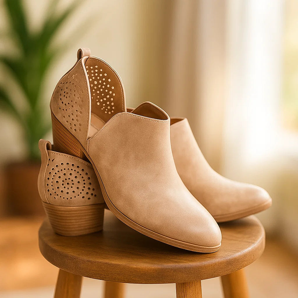 Botas mujer caña baja diseño calado tacon bajo - Felicia