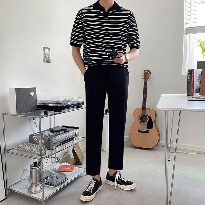 Polo para hombre de algodón rayado estilo casual relajado - Mateo