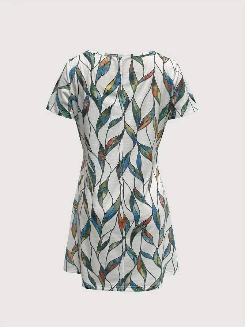 Abrielle - Vestido con escote en V y motivo de hojas