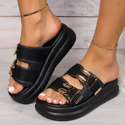 Sandalias para mujer con plataforma acolchada diseño metálico - Julieta