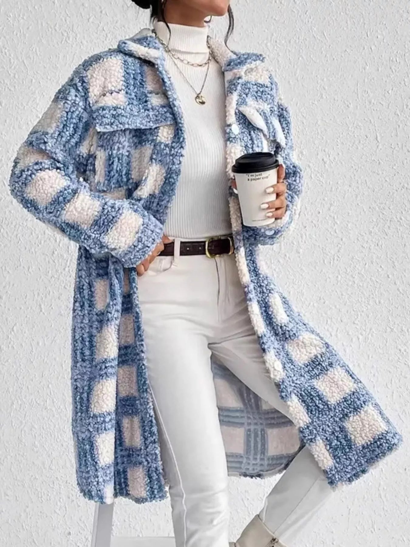 Abrigo largo de tejido boucle con diseño para mujer - Sereane