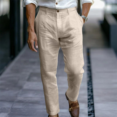 Pantalón hombre lino recto blanco estilo casual elegante - Adriano
